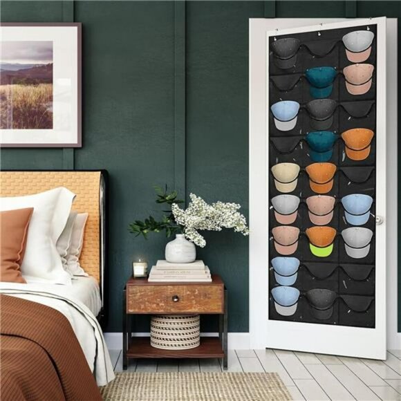 Hanging Hat Rack Organizer 27 Pocket Over Door Holder for Baseball Caps Black - Picture 2 of 8